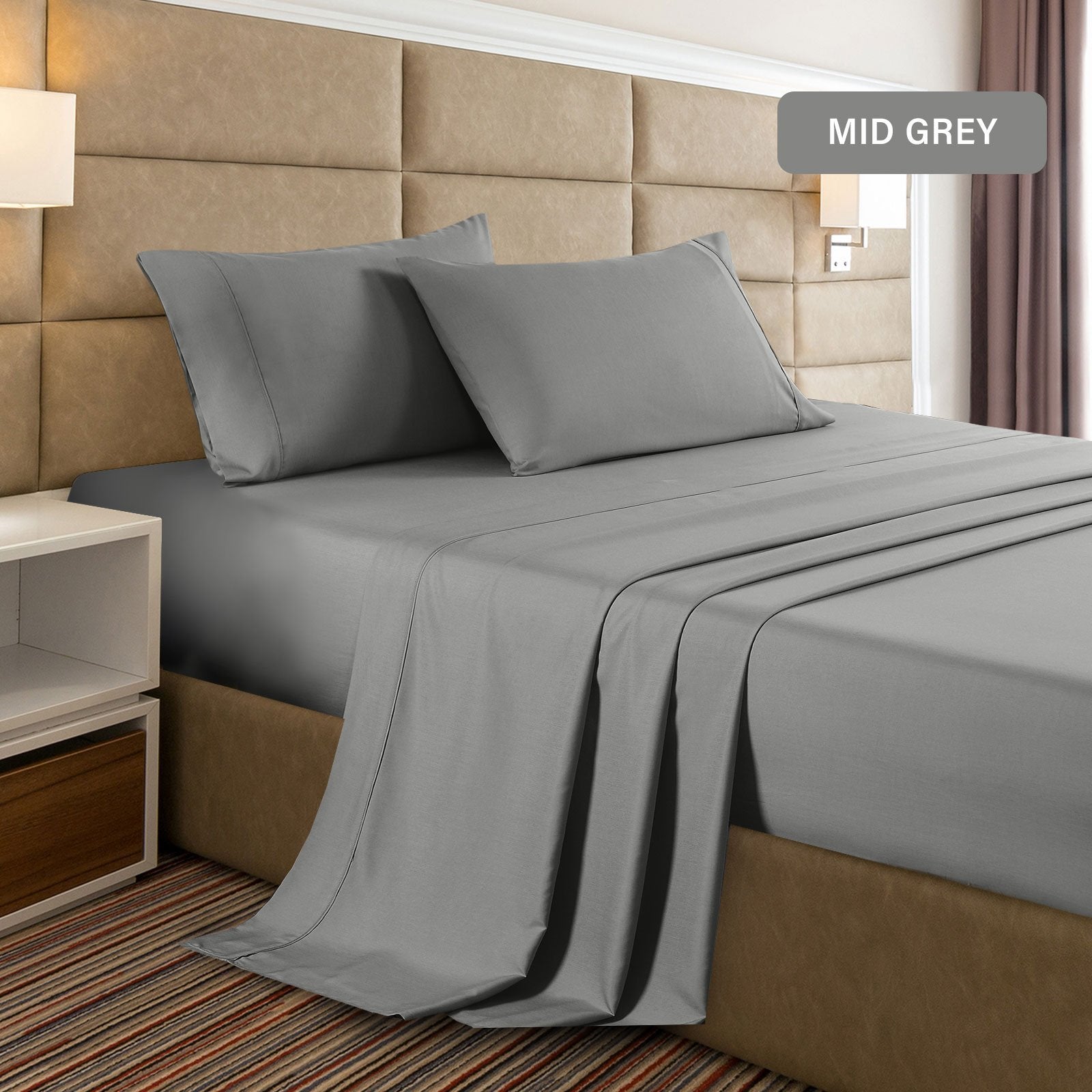 2000 Thread Count Bamboo Cooling Sheet Set - Ultra Soft Queen Size Bed Sheets for Hot Sleepers, Breathable & Hypoallergenic - Mid Grey Luxury Bedding for Summer & All Seasons Use