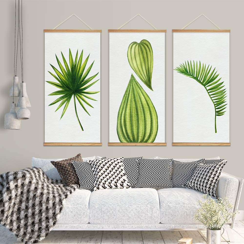 Wall26 Framed Green Plants Wall Art - 3-Panel Ready to Hang Canvas Print with Wood Frame (18x36 Inches) - Perfect for Living Room, Bedroom & Office Decor
