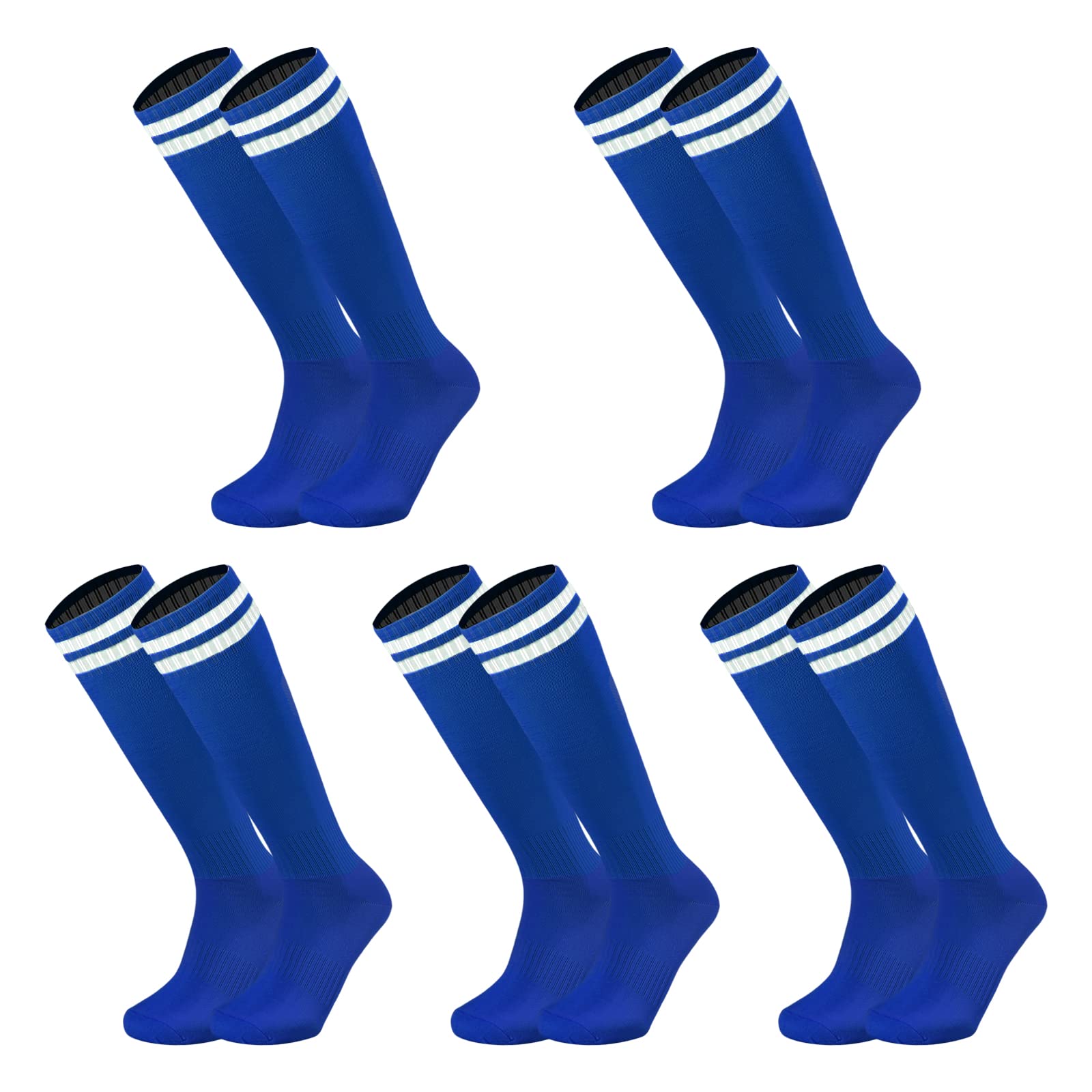 Elfcool 10 Pairs Knee High Tube Socks - Colorful Double Stripes Soccer Football Athletic Crew Socks for Men & Women - Perfect for Sports, Team Uniforms & Casual Wear