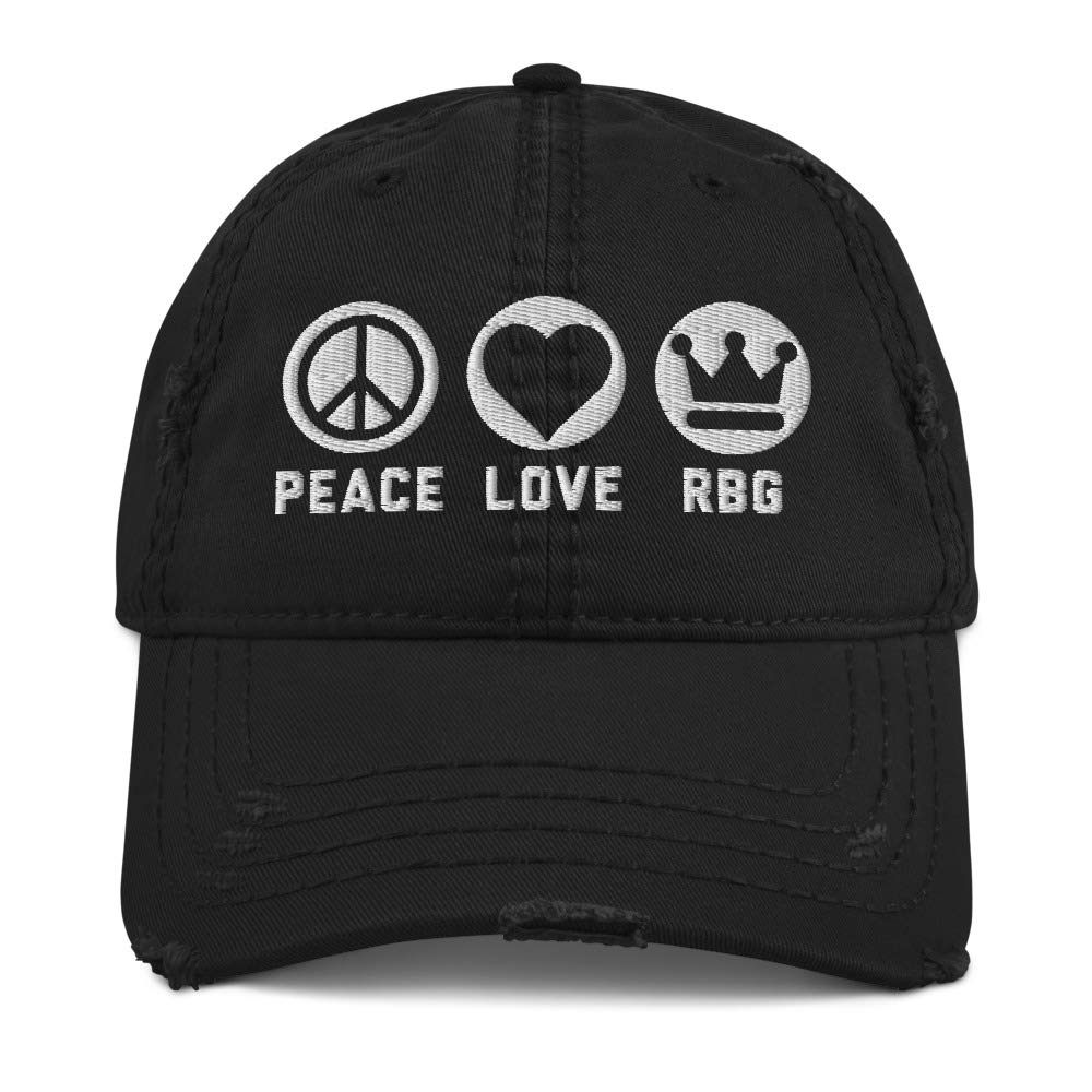 Feminist Distressed Baseball Hat - Peace Love RBG Sign - Women's Empowerment & Activist Accessory for Protests, Rallies & Everyday Wear