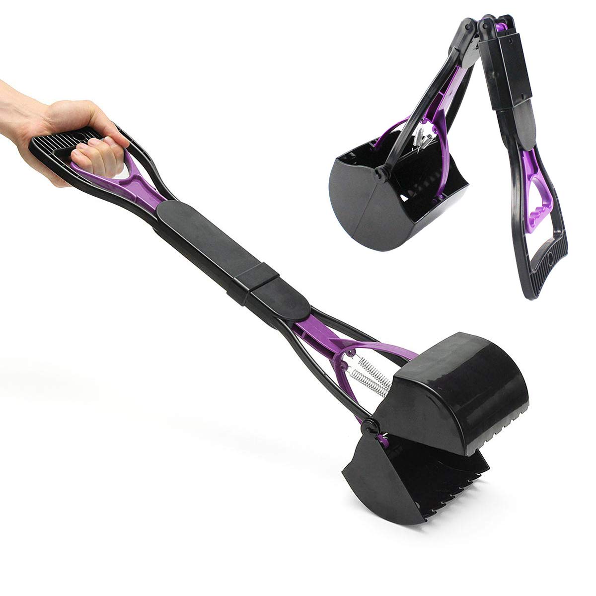 Yolispa Foldable Pet Poop Scooper with Long Handle - Jaw Design for Easy Clean Pick Up of Dog, Cat & Puppy Waste - Durable Outdoor Animal Waste Cleaner for Parks, Yards & Travel