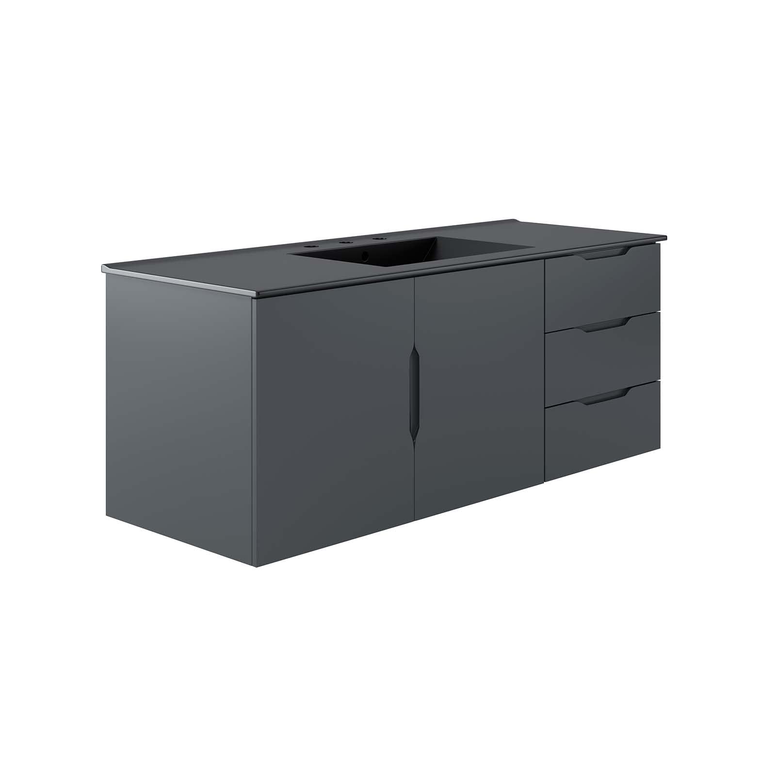 Modway Vitality 48 Inch Single Sink Bathroom Vanity in Gray Black - Modern Bathroom Storage Solution for Small Spaces & Powder Rooms
