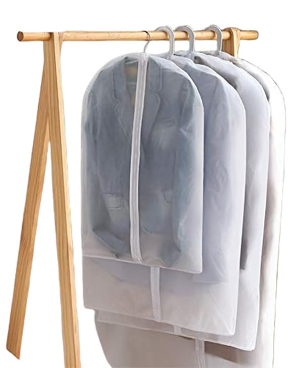 Clear Hanging Garment Bags with Heavy-Duty Zipper - 4 Pack White Plastic Clothing Dust Covers for Suits, Dresses & Closet Storage - Perfect for Travel, Moving & Seasonal Wardrobe Protection