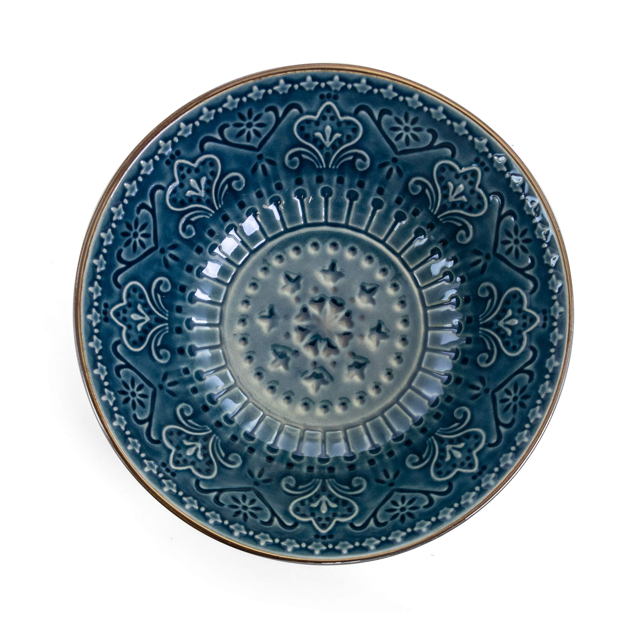 Elama Deep Sea Mosaic 16-Piece Stoneware Dinnerware Set - Elegant Dinner Plates, Bowls, Mugs & Serving Dishes for 4 - Perfect for Family Dinners, Entertaining Guests & Holiday Gatherings
