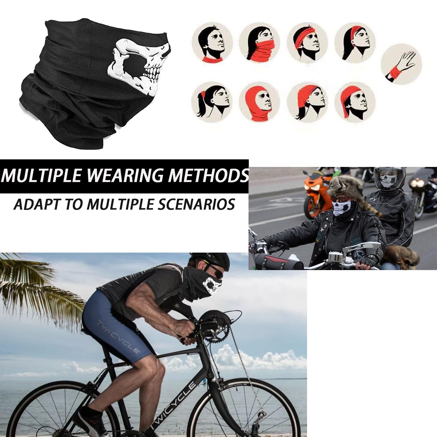 4Pcs Black Balaclava Skull Mask - Ghost Face Skeleton Neck Gaiter for Men, Motorcycle Face Mask & Call of Duty Style Gator Mask - Perfect for Outdoor Sports, Motorcycle Riding, Airsoft & Winter Activities