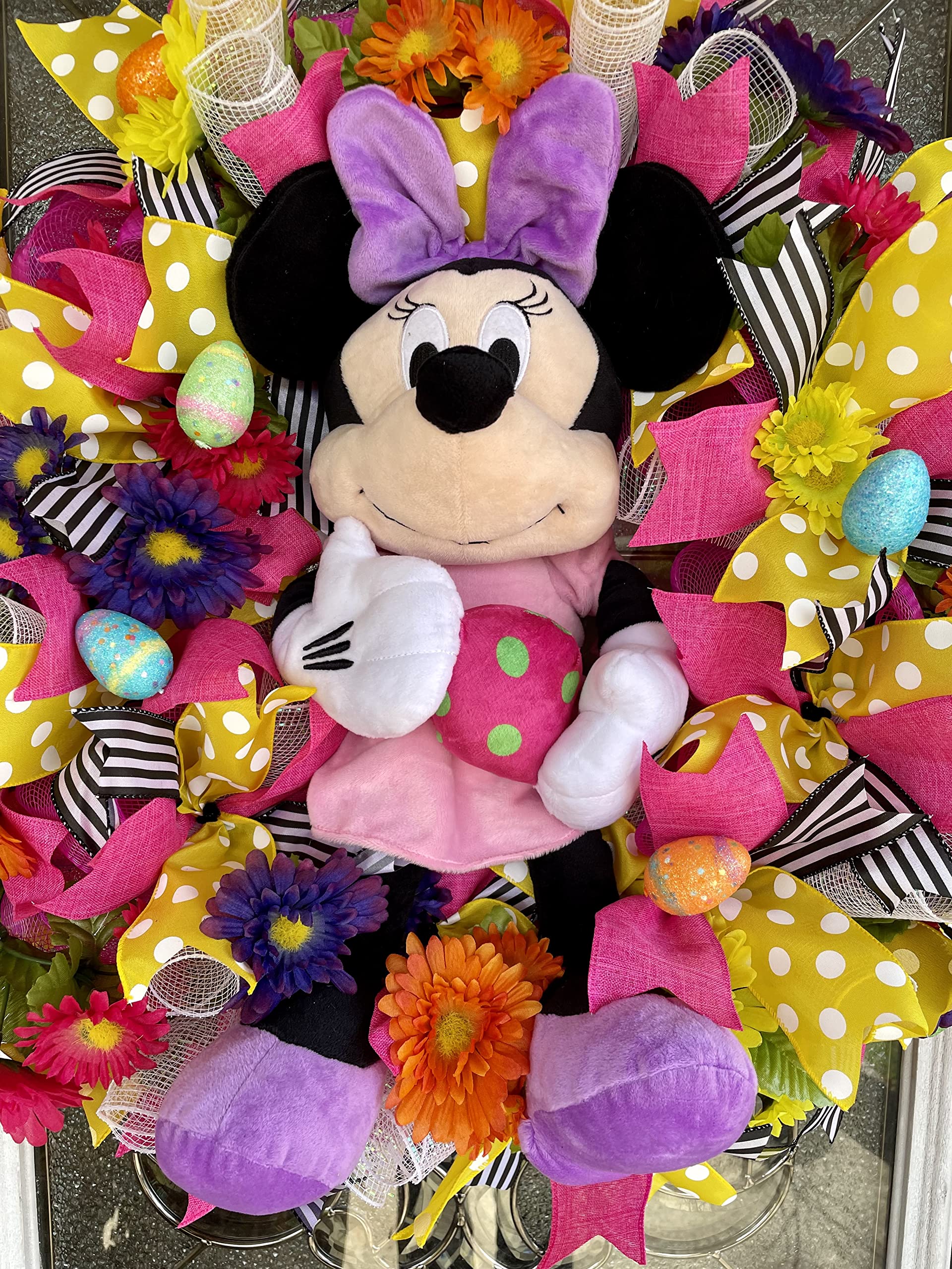 XL Plush Girl Mouse Easter Egg Wreath - Front Door Deco Mesh Wreath for Porch, Patio & Home Decor | Perfect for Easter Party Decorations, Bunny Egg Hunt & Spring Celebrations