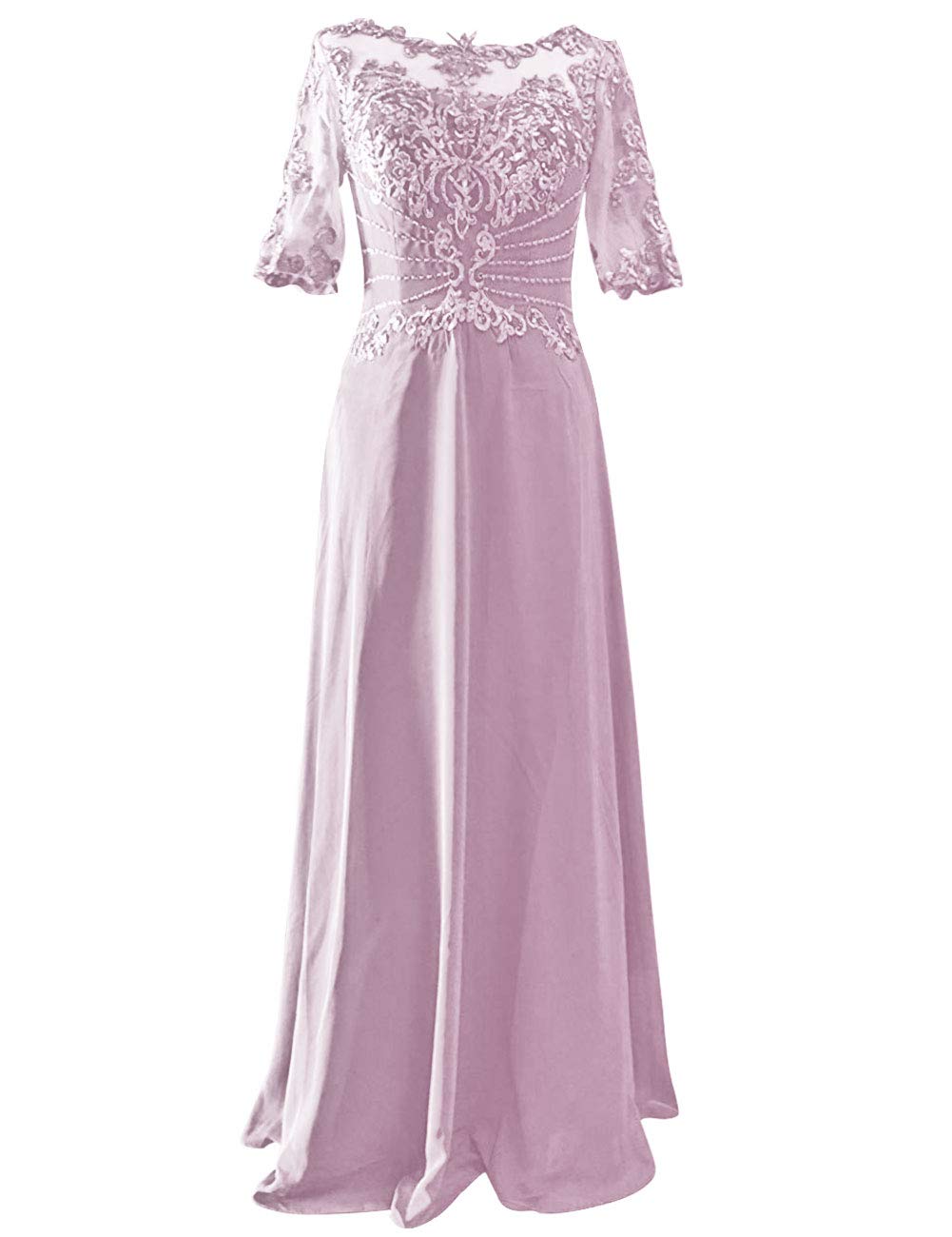 Elegant Mother of The Bride Dresses - Long Formal Evening Gown with Lace Applique & Beaded Short Sleeves | Perfect for Weddings, Galas & Special Occasions