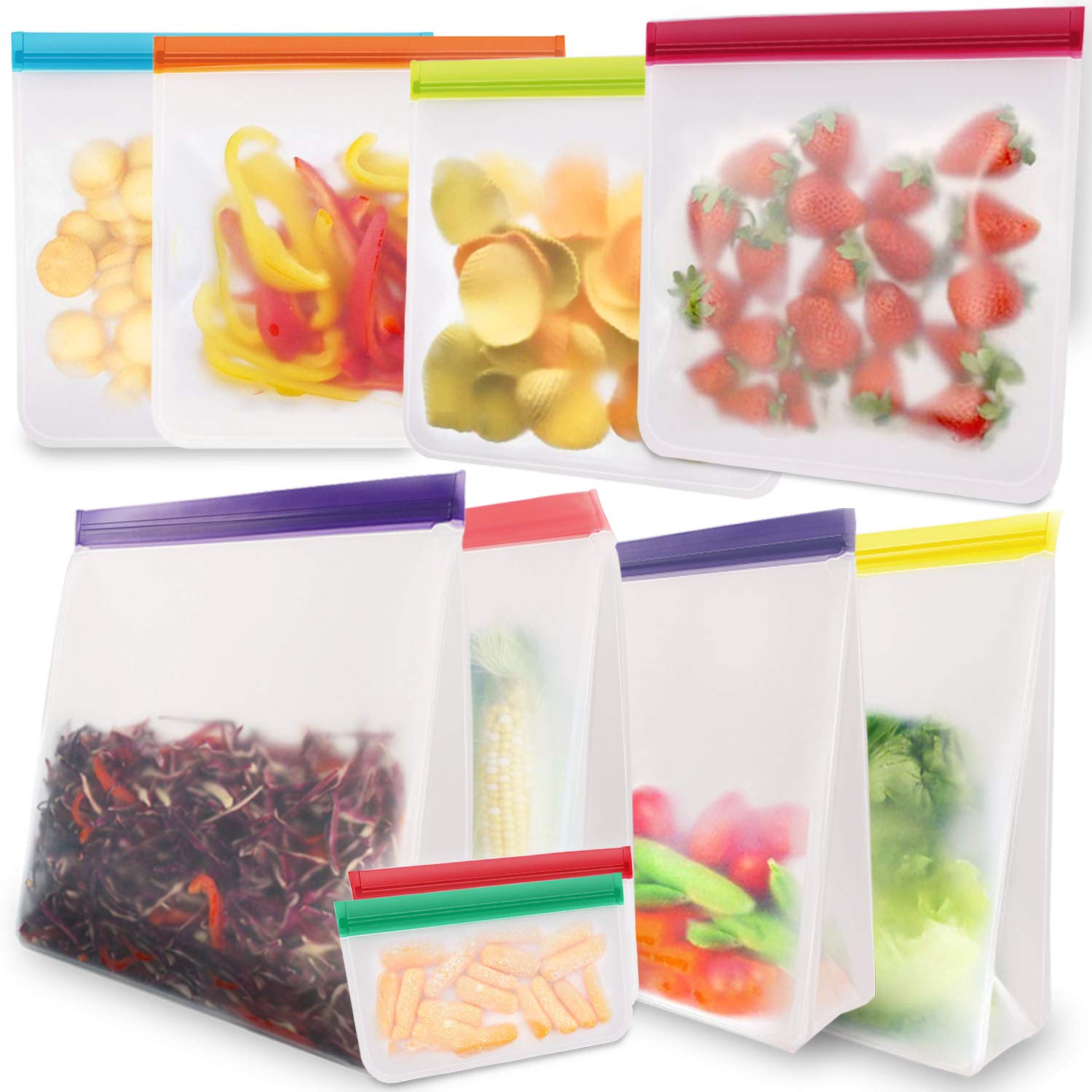 Eco-Friendly Reusable Sandwich & Snacks Bags 10 Pack - BPA Free PEVA Storage Bags for Lunch, Freezer, Travel | Leakproof Food Containers for School, Office & Picnics | Sustainable Alternative to Plastic Ziplock Bags