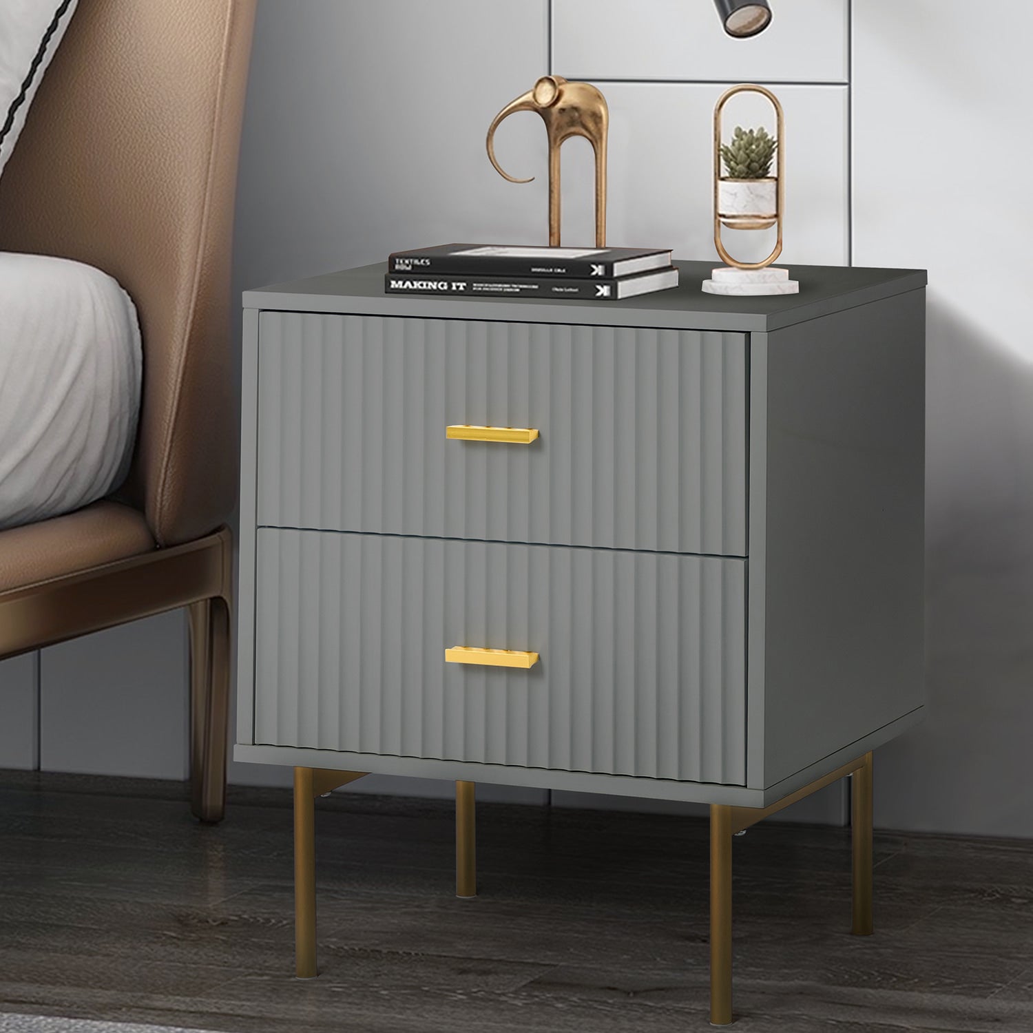 Modern Nightstand with Two Drawers - Nahuel Bedside Table with Optional Styles for Bedroom, Living Room & Guest Room - Sturdy Wooden End Table with Storage for Home Decor