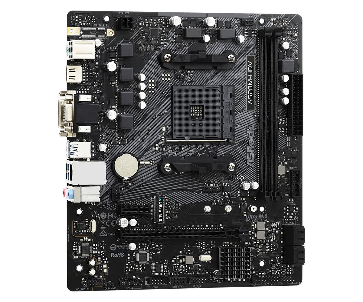 ASRock A520M-HDV AMD AM4 Micro ATX Motherboard with DDR4 Support - Perfect for Gaming, Home Office & Budget PC Builds