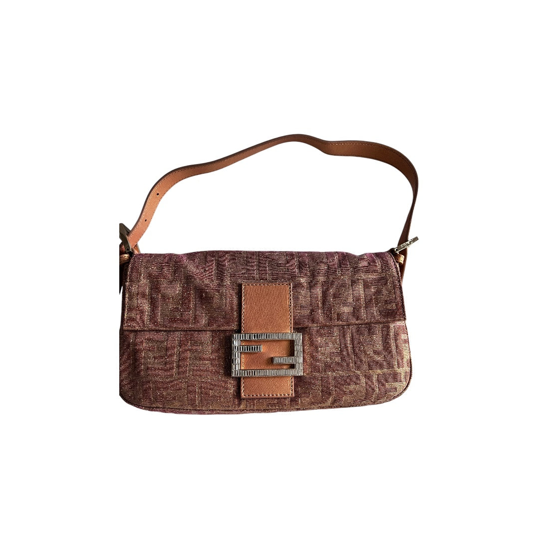 Fendi Peach Glitter Zucca Baguette Bag - Luxury Designer Crossbody Purse for Women | Perfect for Parties, Date Nights & Special Occasions