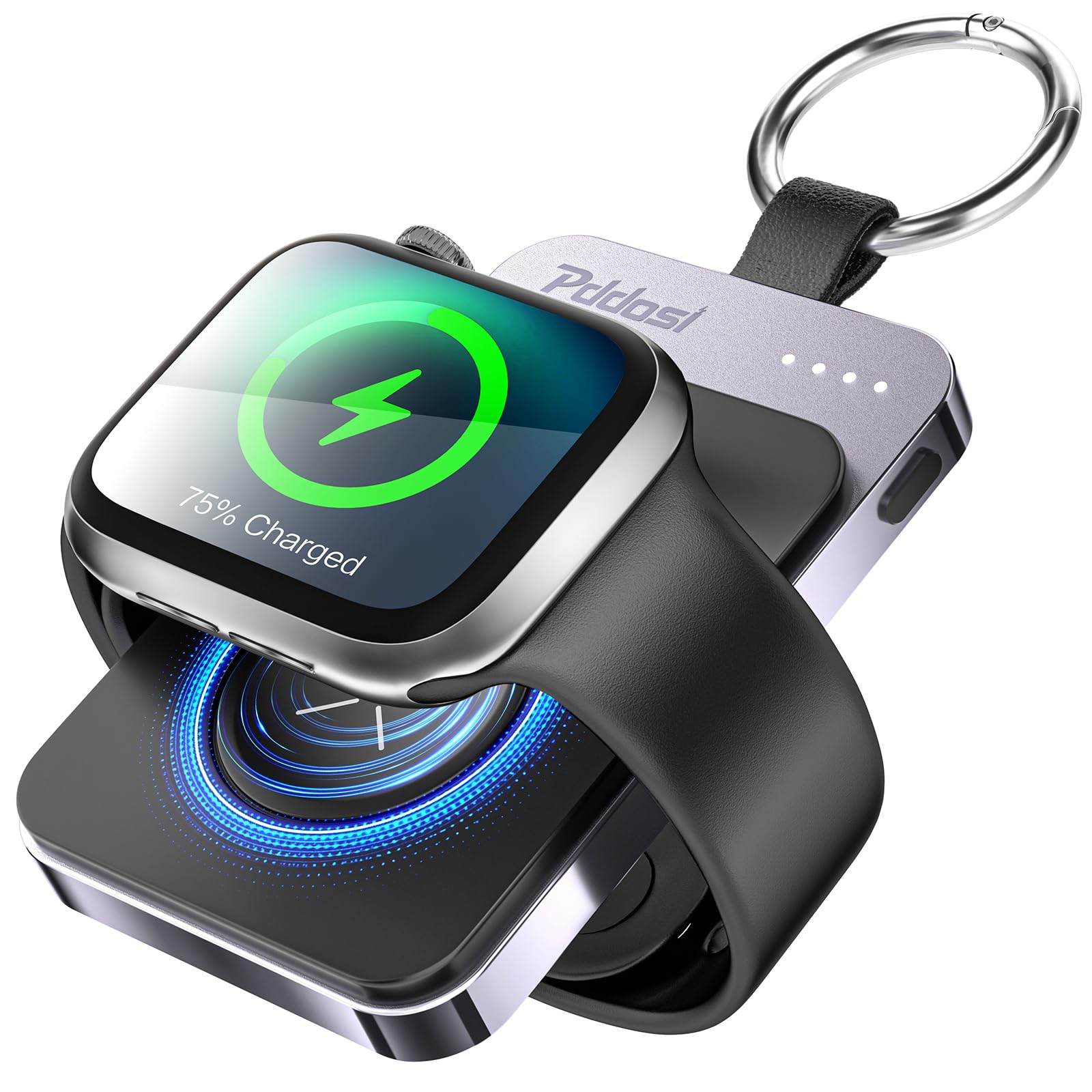 Portable Magnetic Charger for Apple Watch Series 10/9/8/7/6/5/4/3/2/SE/Ultra - 1500mAh Wireless Travel Charger with Keychain (Black) | Perfect for Gym, Travel & Everyday Use