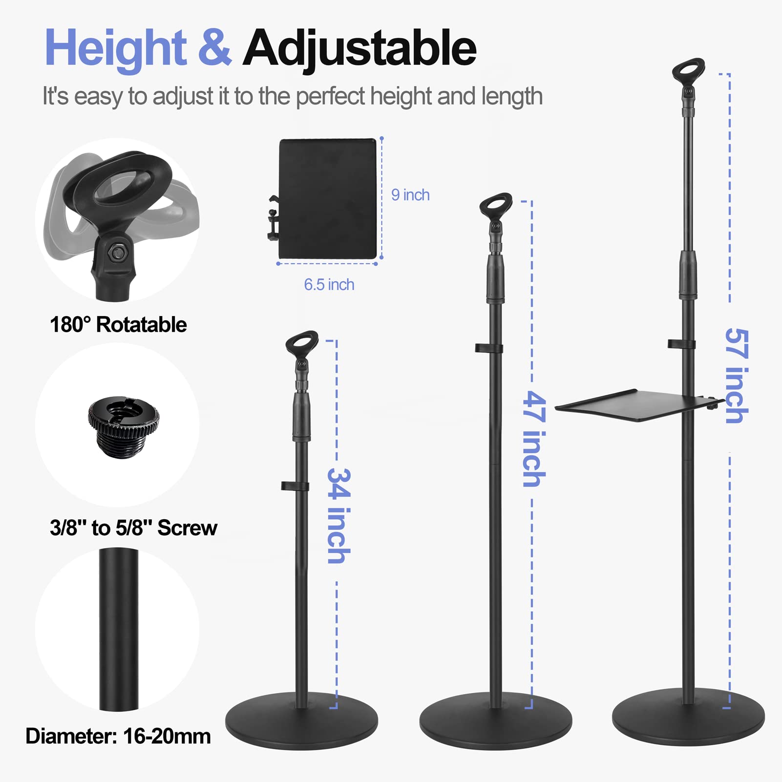 Professional Universal Microphone Stand with Tripod Base & Carrying Bag - 50