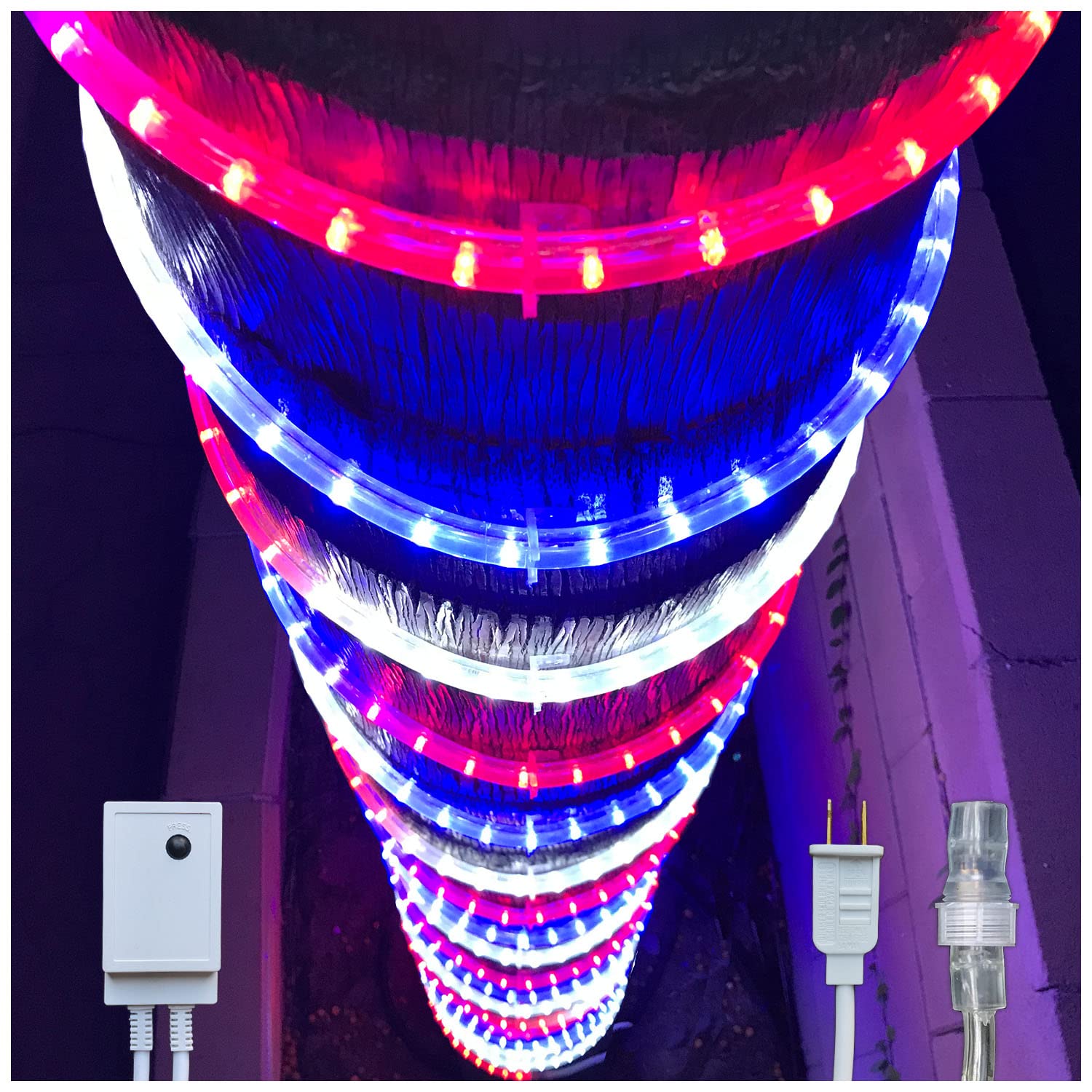 Patriotic LED Rope Lights 100ft - Red White Blue Outdoor Decor for 4th of July & Memorial Day - Perfect for Patio & Deck Lighting