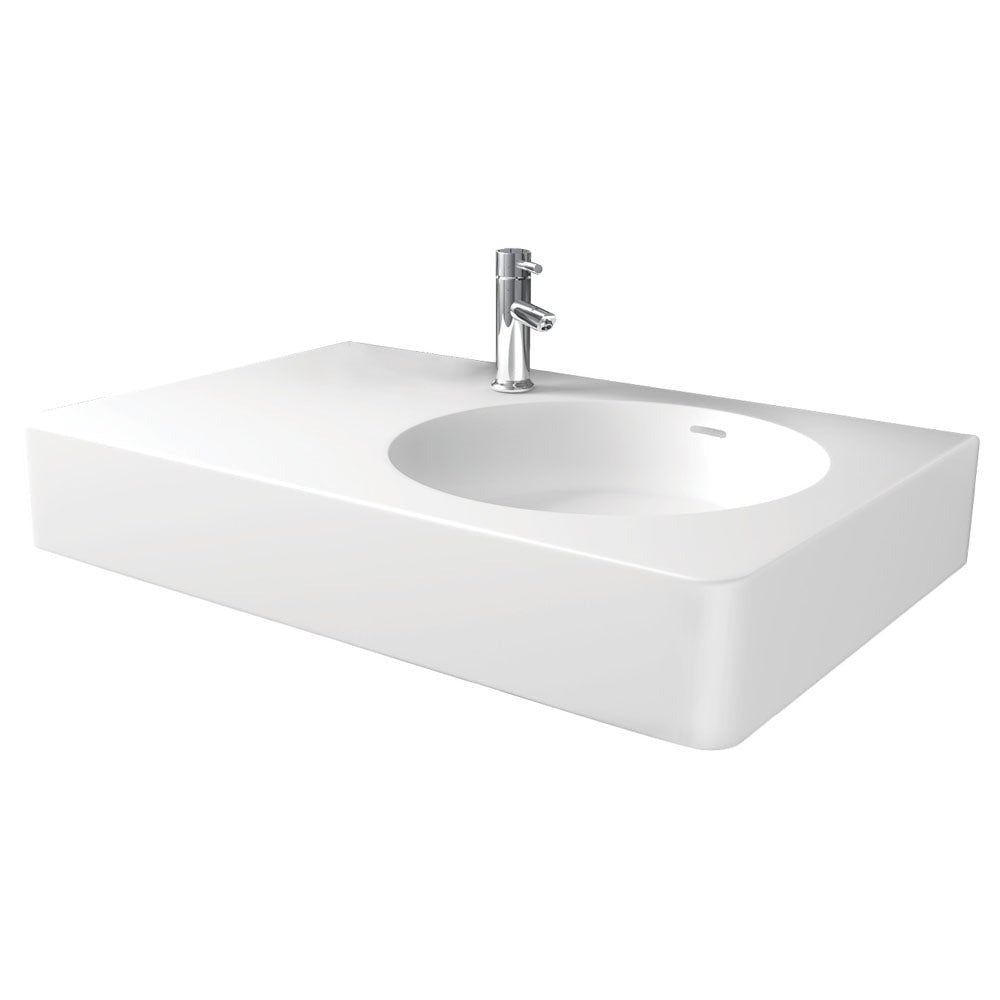 Fienza CSB11 70R Encanto 700 Cast Stone Wall-Mounted Bathroom Sink with Single Faucet Hole, Right-Hand Bowl - Perfect for Modern Bathroom Vanities and Powder Rooms