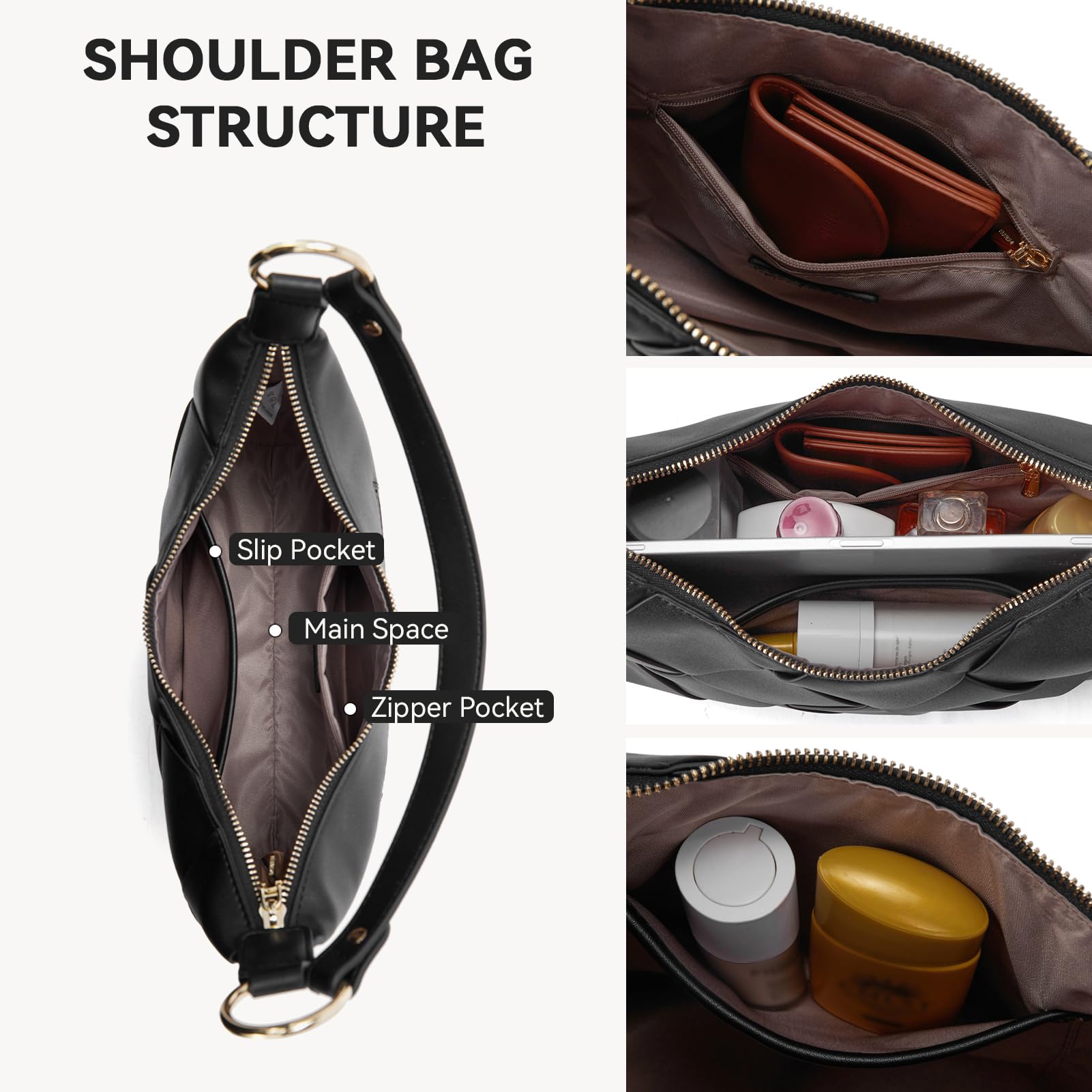 BOSTANTEN Women's Vegan Leather Woven Hobo Shoulder Bag - Stylish & Eco-Friendly Handbag for Work, Travel & Everyday Use
