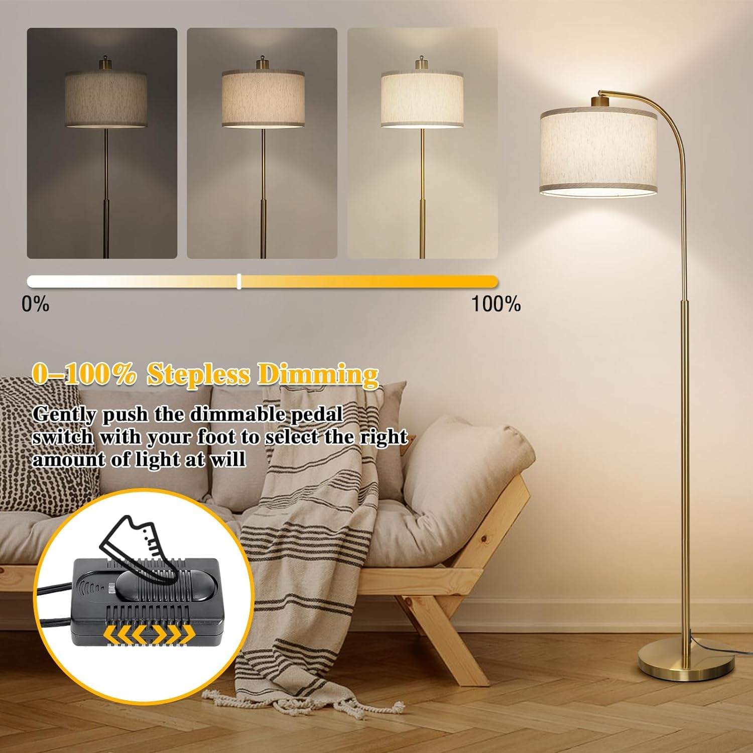 Boncoo LED Floor Lamp - Fully Dimmable Modern Standing Arc Lamp with Adjustable Drum Shade, Tall Pole Reading Light for Living Room, Bedroom & Study (Bulb Included) - Perfect for Cozy Reading Nooks, Home Office Lighting & Ambient Bedroom Illumination