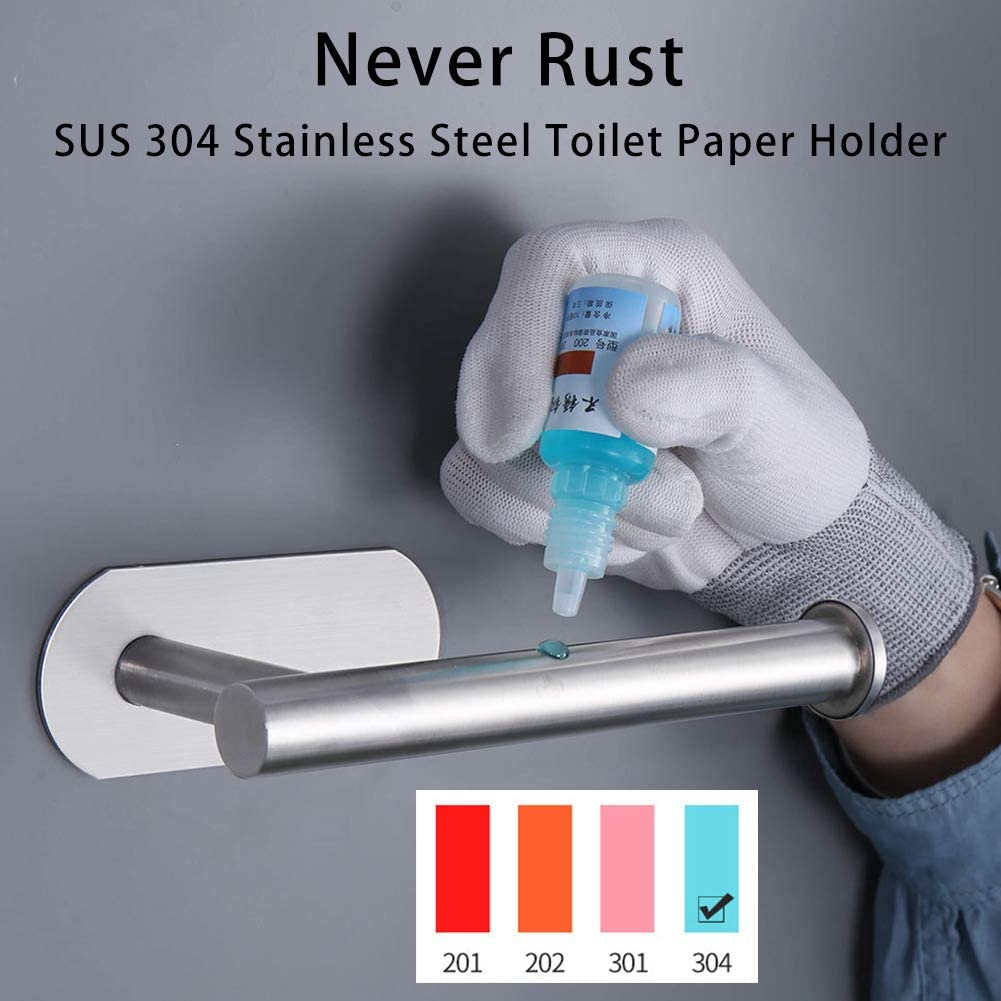 No Drill 3M Adhesive Toilet Paper Holder - SUS304 Stainless Steel Brushed Nickel Bathroom Tissue Roll Mount for Home, RV, Apartment & Dorm - Easy Installation Wall Mount Paper Towel Holder (DG-TPA22)