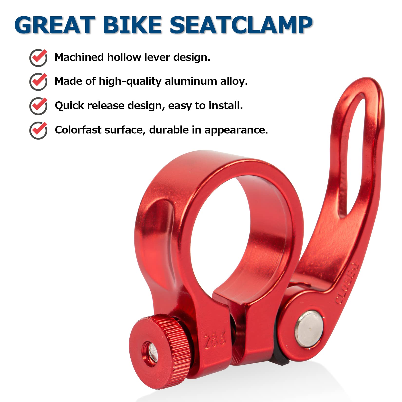 PSLER 28.6mm Bike Seat Post Clamp Quick Release - Mountain, Road & Casual Bicycle Seatpost Clamp (Red) | Secure & Adjustable Bike Seat for MTB, Commuting & Leisure Cycling