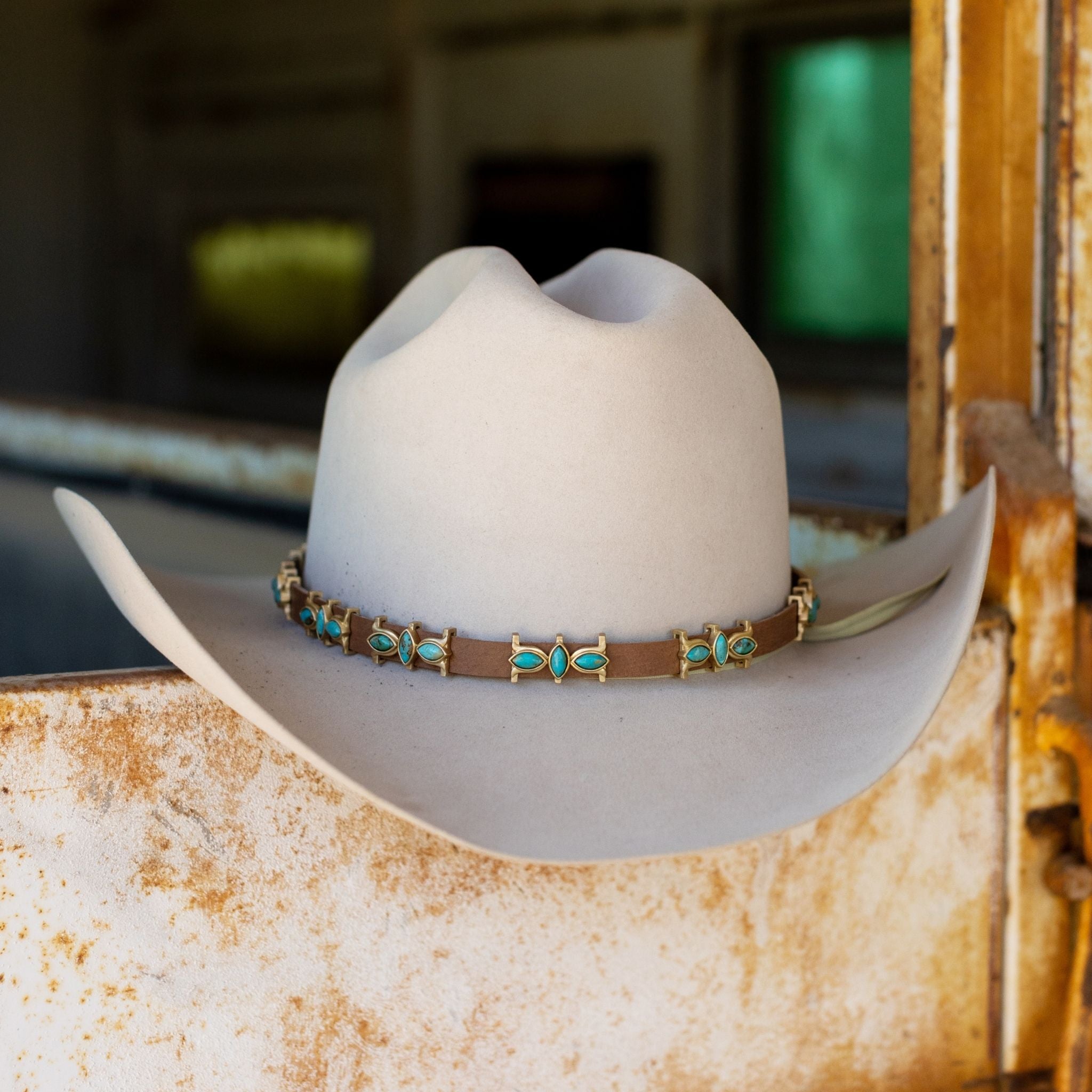 Turquoise Desert Flower Hat Band - Stylish Western Accessory for Cowboy Hats, Boho Fashion & Outdoor Adventures