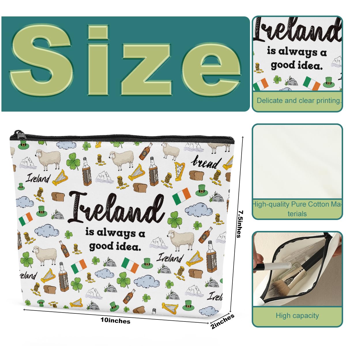 6PCS Ireland Makeup Bags - Irish Travel Gifts for Women, Cosmetics & Toiletry Pouch for Trips