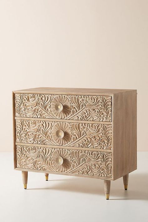 Hand Carved Gulliver Three Drawer Wooden Dresser - Modern Solid Wood Bedroom Chest of Drawers for Storage & Organization | Perfect for Bedroom, Nursery, or Guest Room Furniture