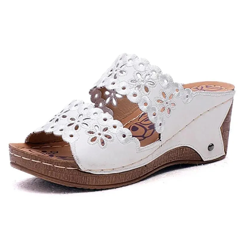 Women's Summer Slip-On Leather Wedge Sandals - Comfortable Casual Shoes for Beach, Vacation & Everyday Wear