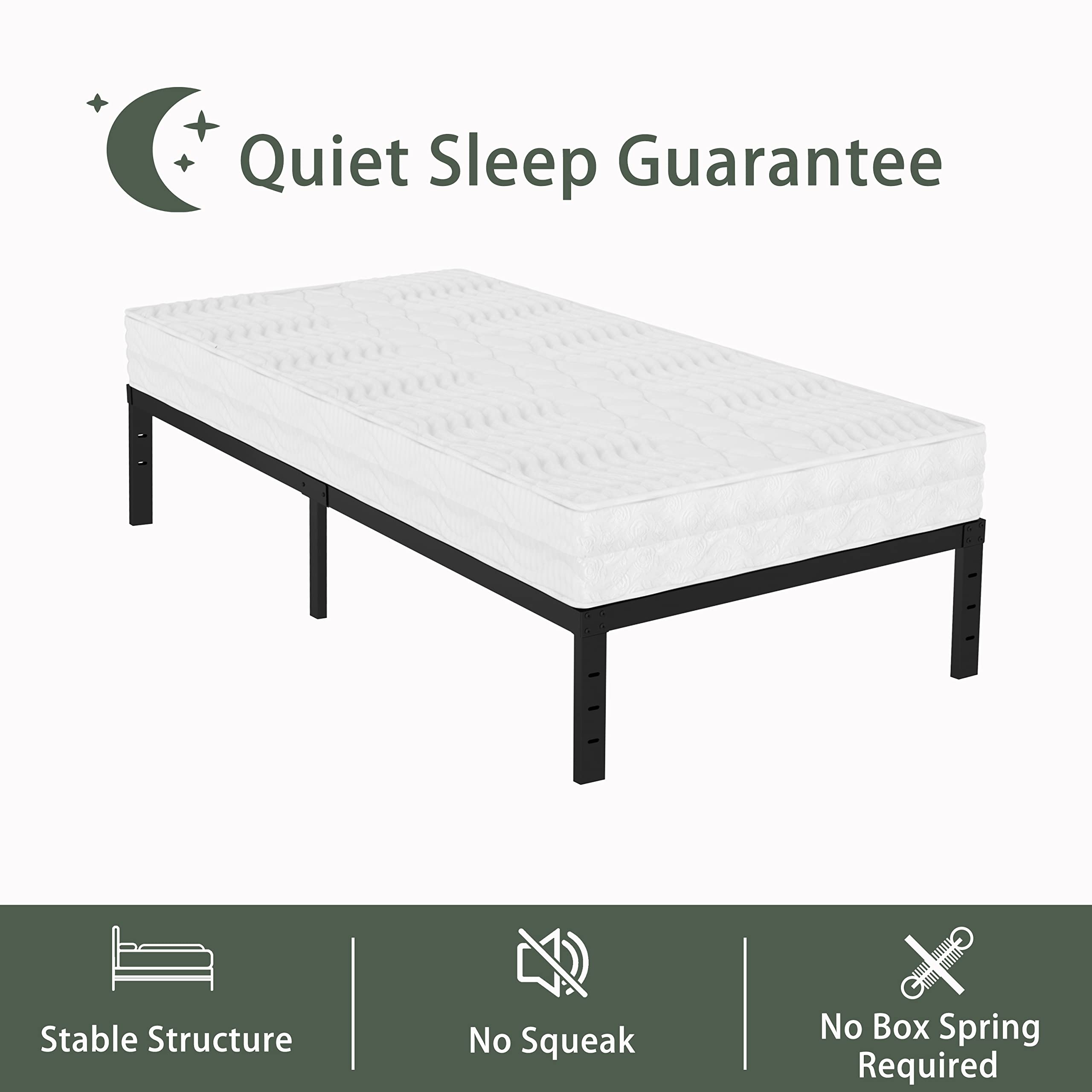 14 Inch Twin XL Metal Bed Frame - Heavy Duty Platform Bed with Easy Assembly, No Box Spring Needed - Perfect for Dorms, Guest Rooms & Small Spaces