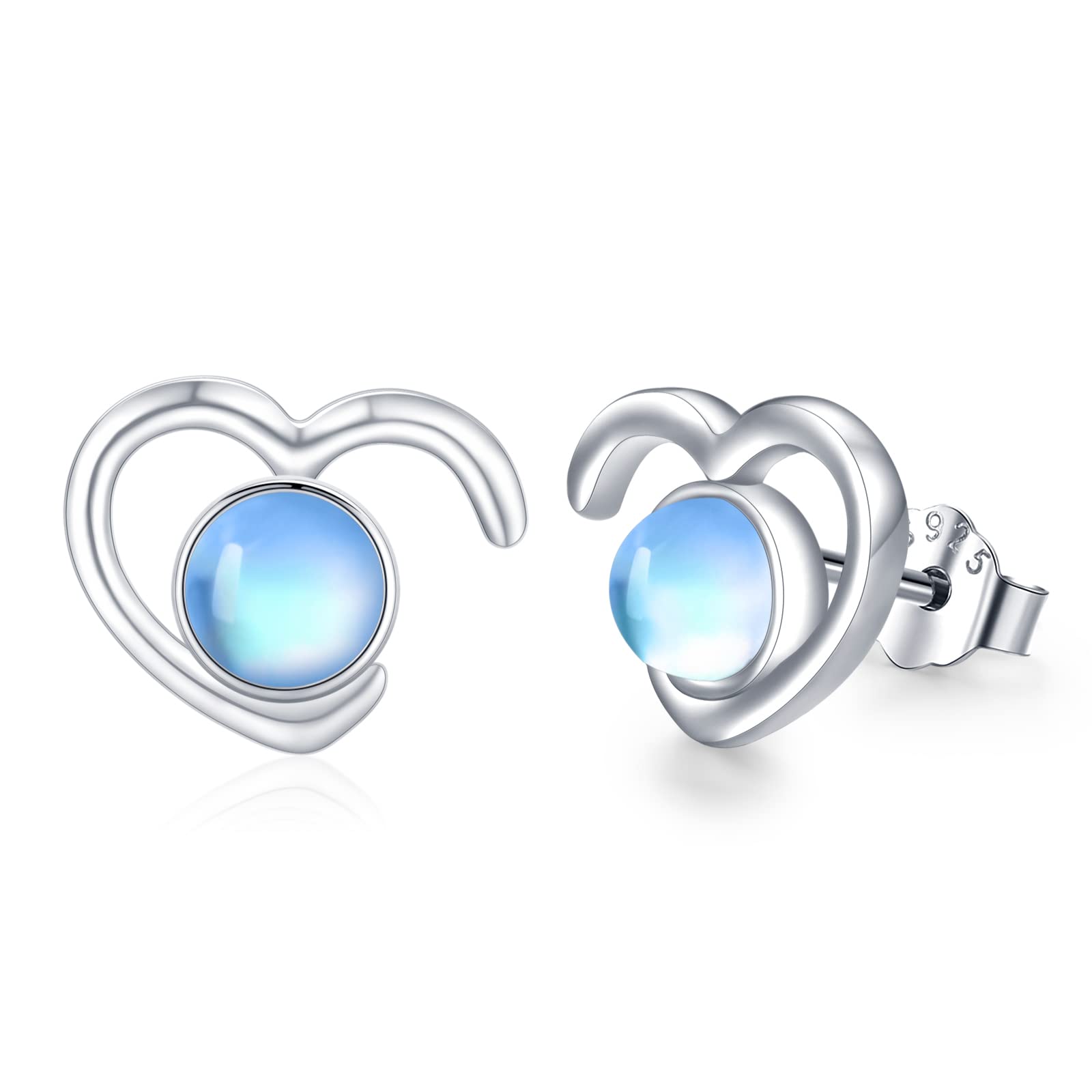 925 Sterling Silver Moonstone Heart Stud Earrings - Hypoallergenic Jewelry for Women & Girls | Perfect Birthday Gift, Anniversary Present & Everyday Wear for Work & Special Occasions
