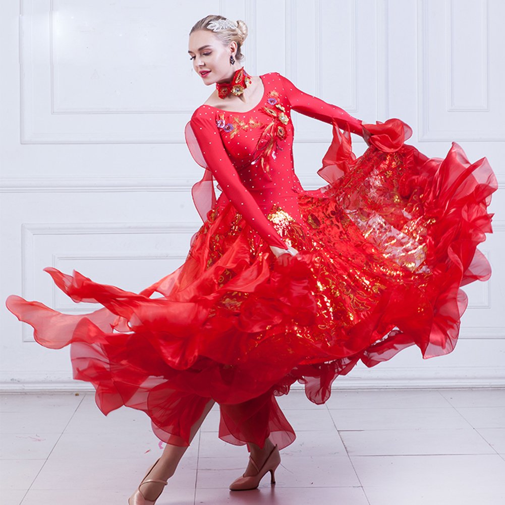 Elegant Women's Ballroom Dance Dress with Sequins - Modern Waltz & Foxtrot Competition Gown - Standard Ballroom Dancewear for Performances & Social Events