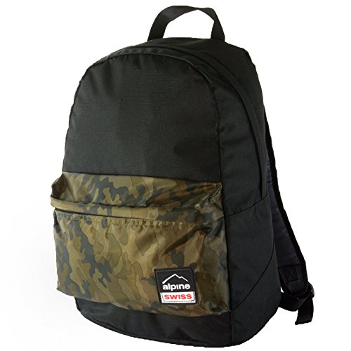 Alpine Swiss Midterm Backpack for School & College - Durable Bookbag with 1 Year Warranty - Black Camo Design - Perfect for Students, Travel & Outdoor Adventures