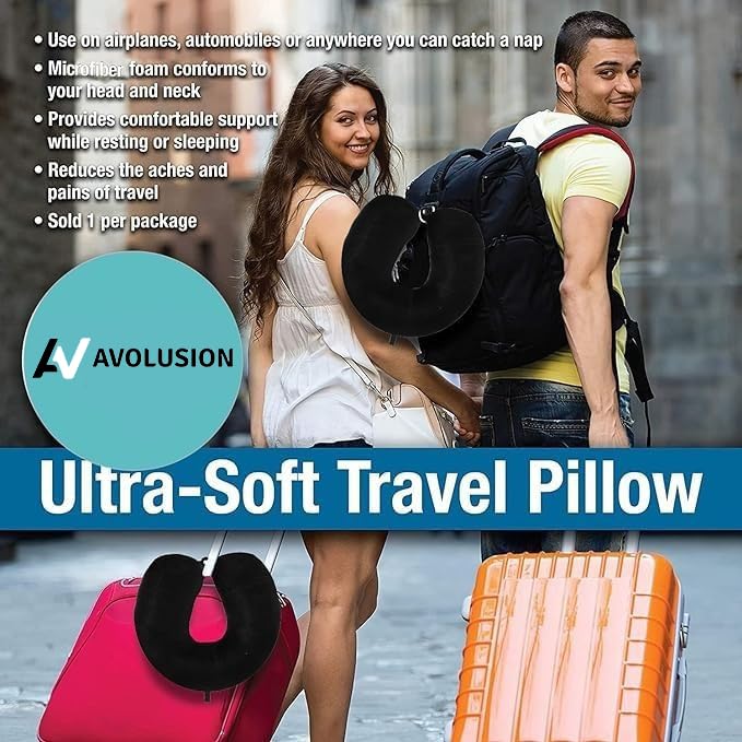 Avolusion Ergonomic Neck Pillow - Round Memory Foam Travel Pillow for Car & Airplane, Cervical Support Cushion for Neck Pain Relief & Better Sleep - Perfect for Long Flights, Road Trips & Office Naps