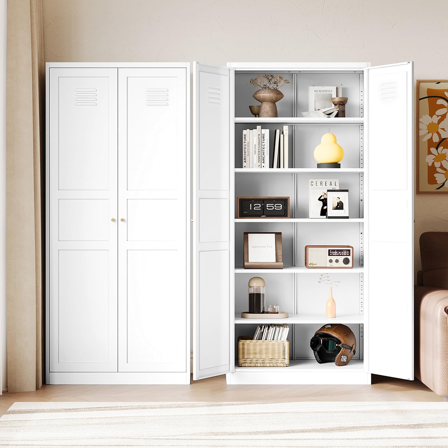 Letaya White Storage Cabinet with Adjustable Shelves - Metal Kitchen Pantry Organizer with Doors for Home, Office, Bedroom & Garage | Perfect for Storing Food, Dishes, Clothes & Cleaning Supplies