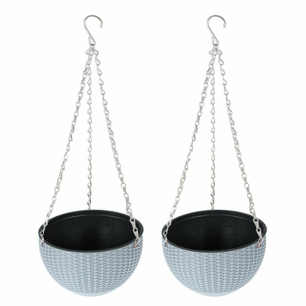 2 Pack Hanging Planter Pots with Stand - Modern Flower Planters for Indoor & Outdoor Garden Decor - Perfect for Balcony, Patio, Living Room and Office Plants