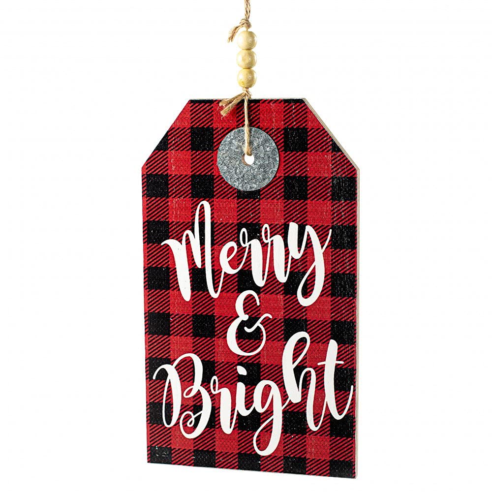 Merry & Bright Plaid Christmas Sign - 12