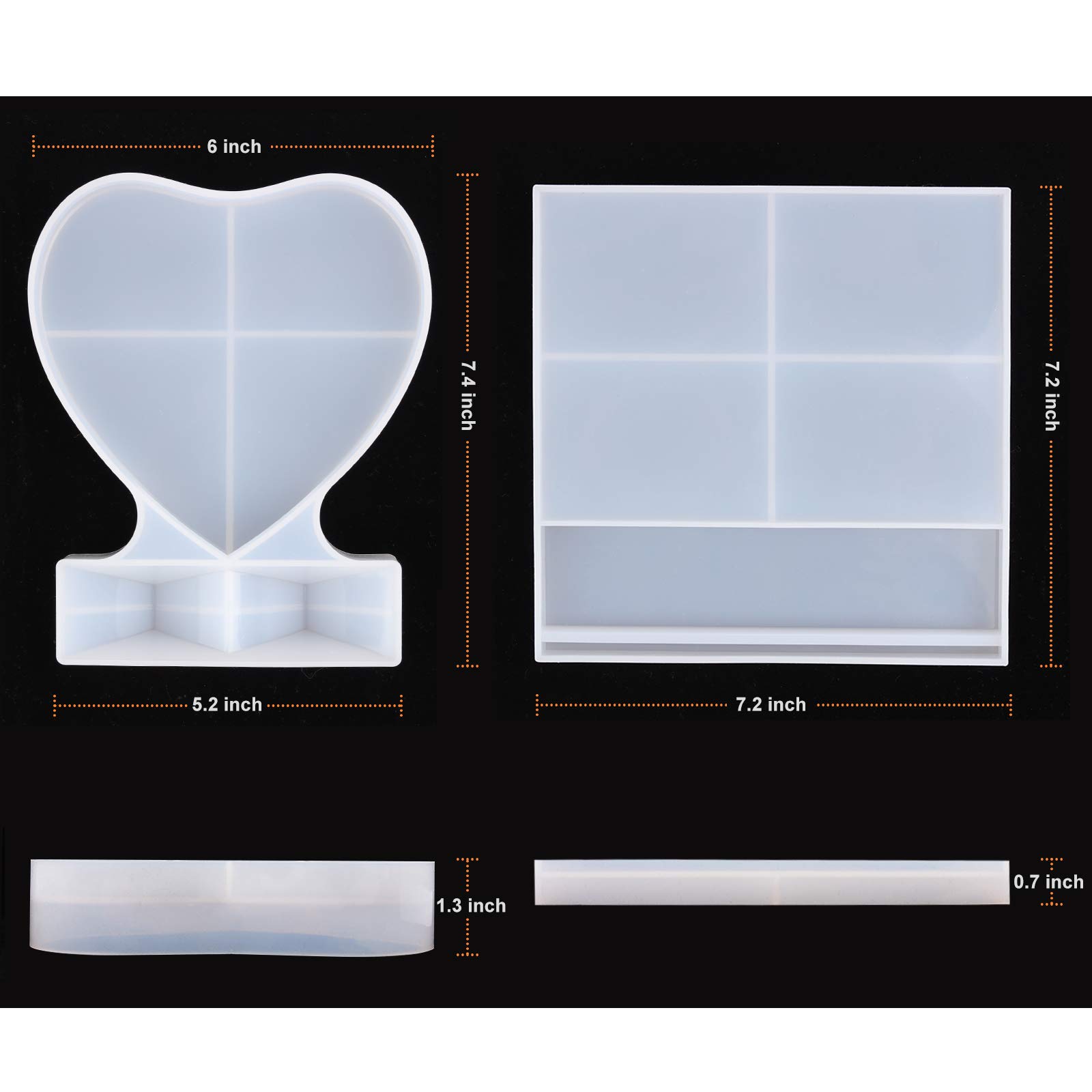 Premium Large Silicone Epoxy Resin Molds - Rectangle & Heart Picture Frame Molds for DIY Home Decor, Table Centerpieces, Wall Art, and Craft Projects