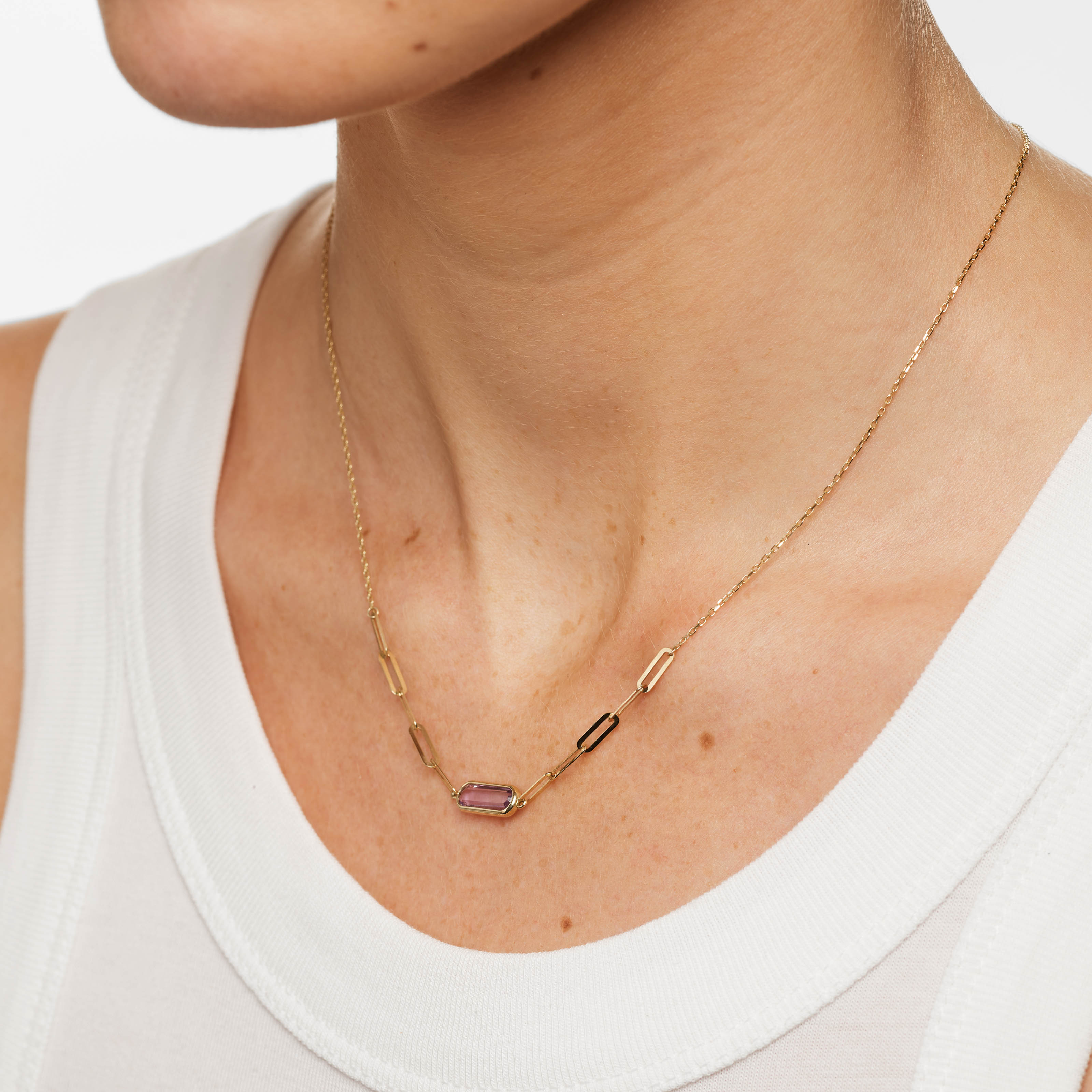 10k Gold Amethyst Oval Paperclip Chain Necklace for Women - Elegant Layering Jewelry for Everyday Wear & Special Occasions