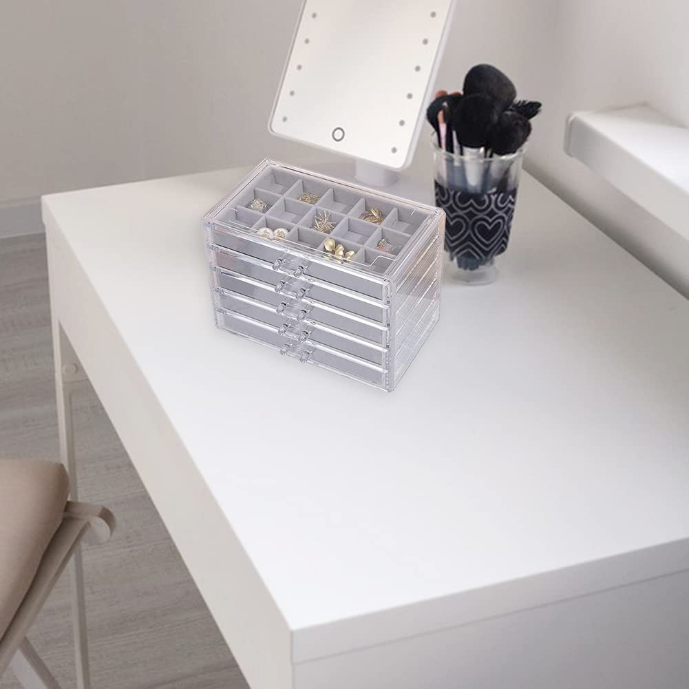 Clear Acrylic Jewelry Box with Velvet Lining - 15 Grid Jewelry Organizer Tray for Necklaces, Rings & Earrings | Jewelry Storage & Display Case for Dresser, Vanity & Travel