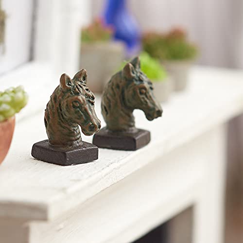 Bronze Horse Head Bookends for Bookshelves - Elegant Dollhouse Miniature Decor for Home Office & Study Room