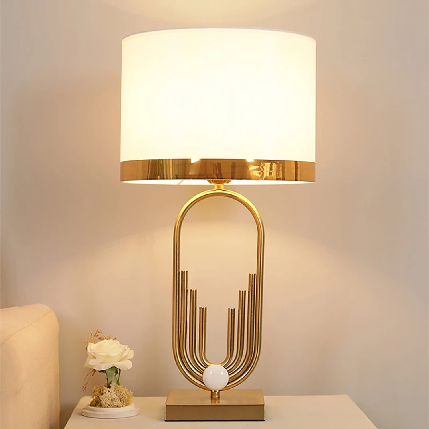 Modern Luxury Table Lamp 12W Tricolor E27 Fabric Metal White - Bedside Desk Lamp for Bedroom, Living Room, Villa & Hotel Decor - Create a Cozy & Elegant Ambience