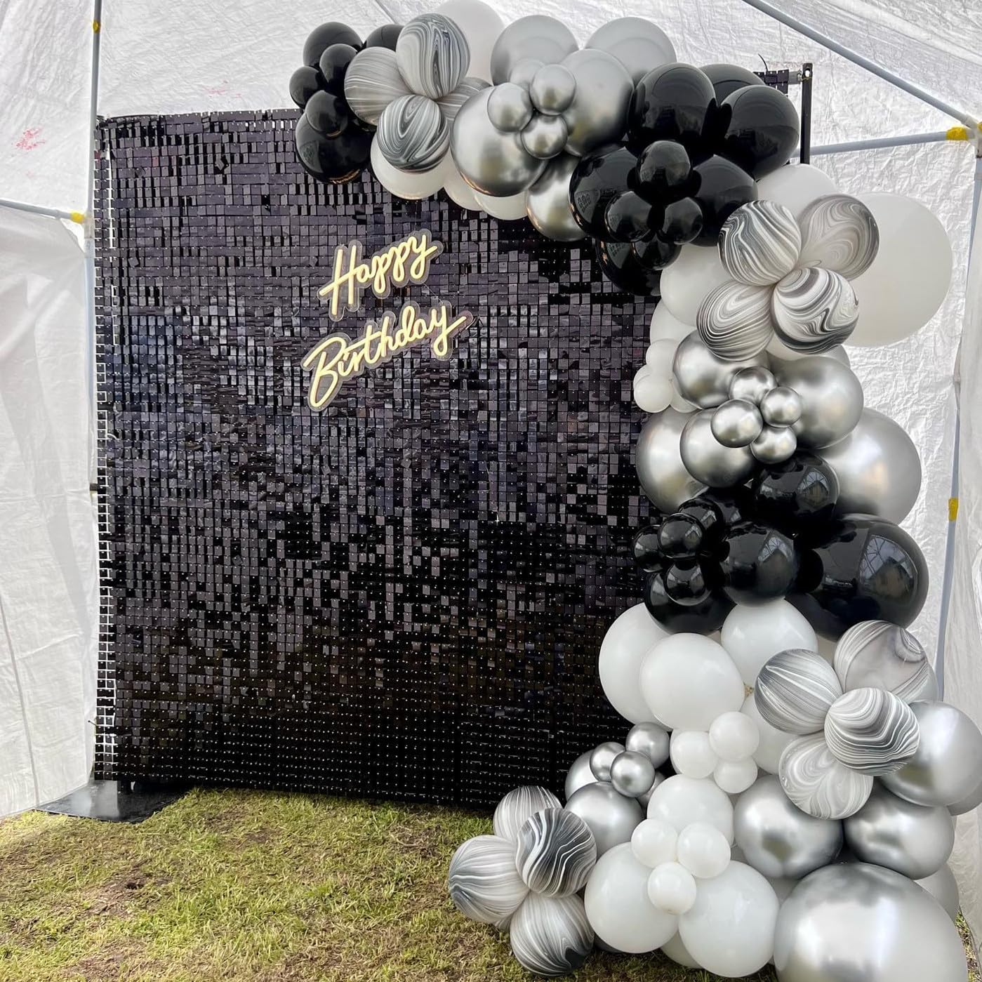 30pcs Black Shimmer Wall Backdrop Panels - Glitter Party Backdrop for Birthday, Disco, Graduation Decorations - Indoor & Outdoor Use - Perfect for Events, Photo Booths & Home Decor