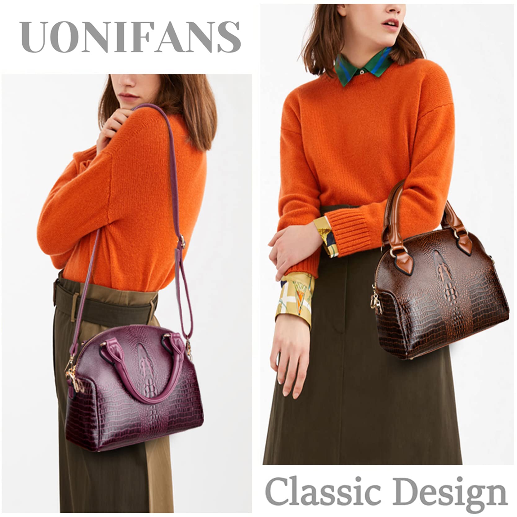 Luxury Women's Crocodile Embossed Leather Handbag - Elegant Dome Satchel with Top Handle & Crossbody Strap - Perfect for Work, Travel & Evening Events