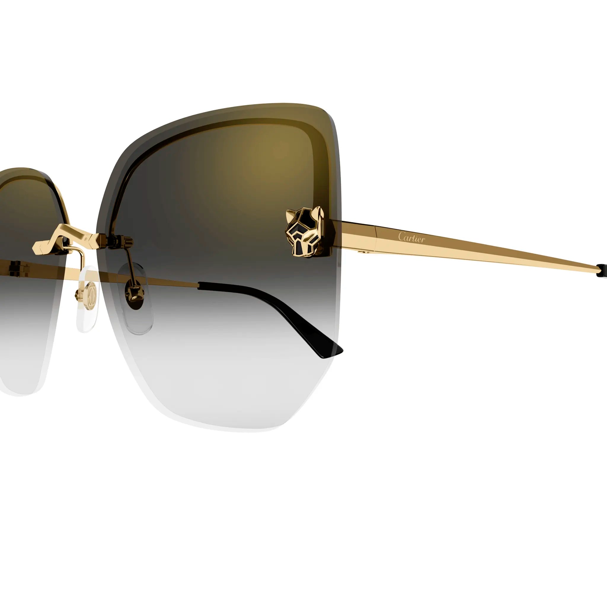 Cartier CT0432S 001 Panthere De Cartier Gold Grey Rimless Sunglasses for Women - Luxury Designer Cat Eye Sunglasses with UV Protection - Perfect for Beach, Driving & Fashion Outfits
