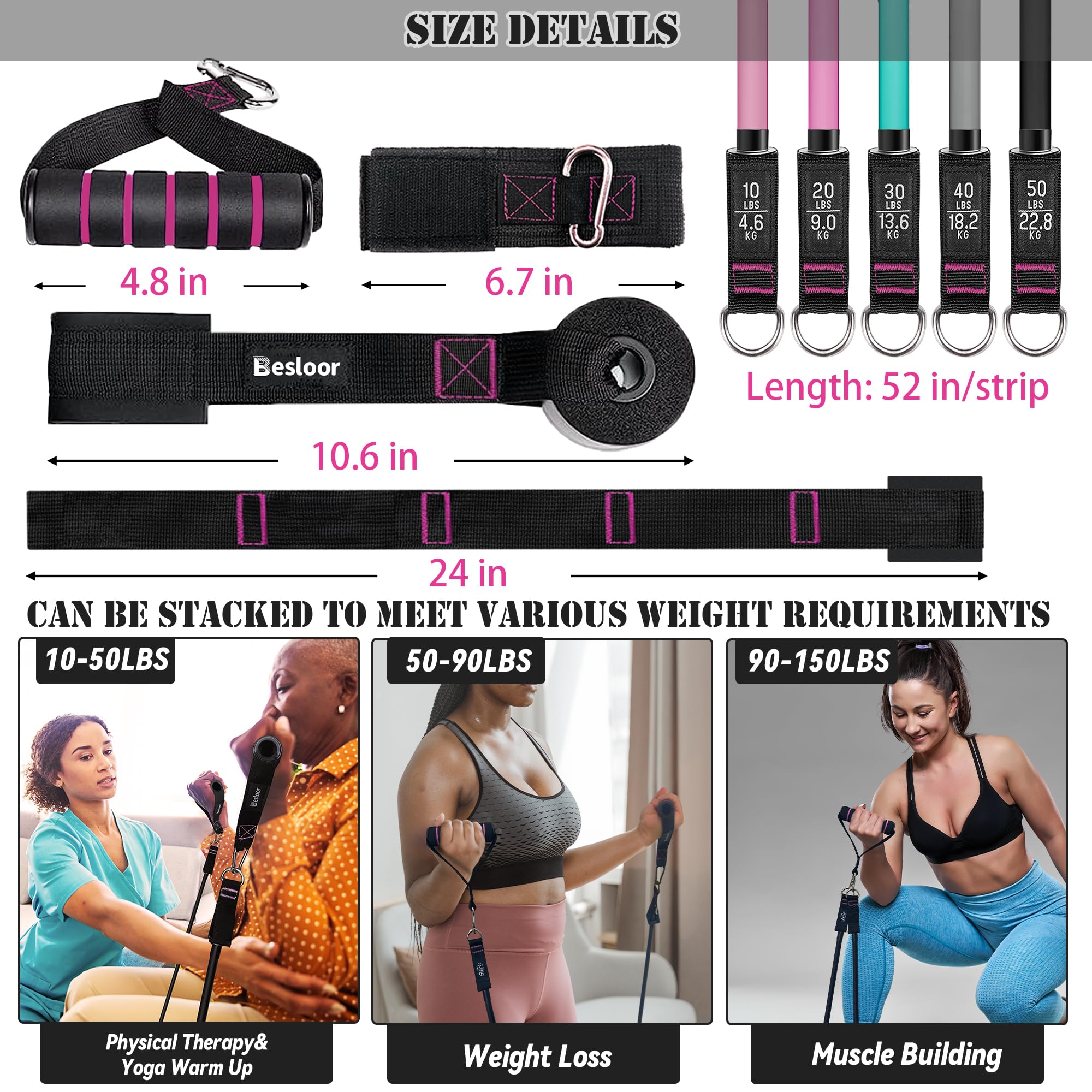 Besloor Resistance Band Set with Handles, Door Anchor & Ankle Strap - Full Body Workout Equipment for Home Gym - Includes Fitness Poster & Video Guide - Perfect for Strength Training, Yoga, and Physical Therapy