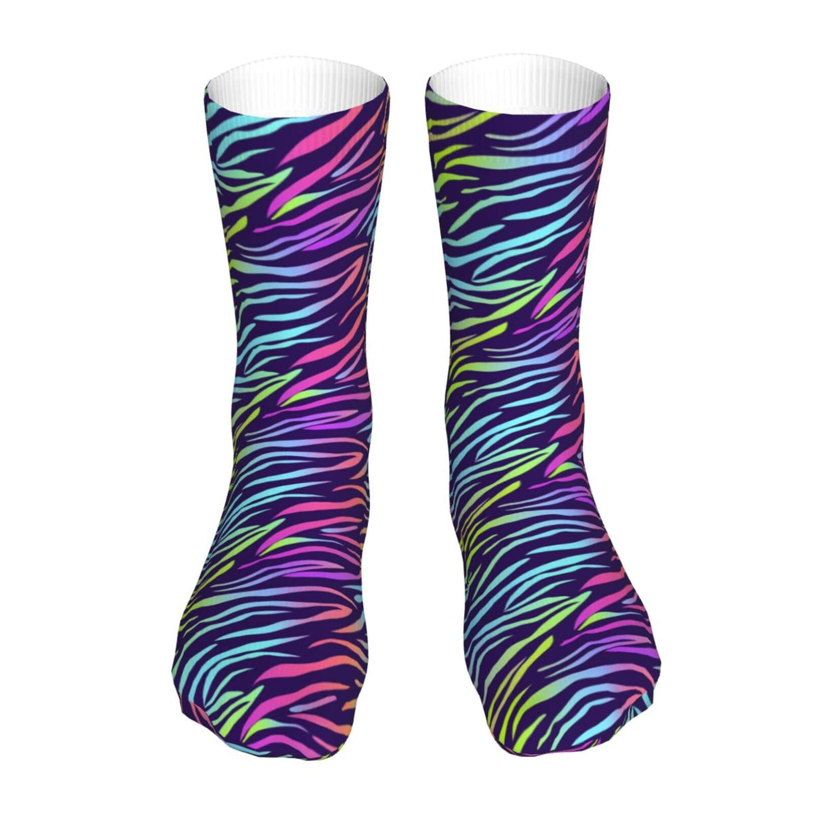 Funny Tiger Striped Rainbow Graphic Socks for Women & Men - Thickened Heel Novelty Crew Socks - Perfect for Costume Parties, Gifts, and Crazy Outfits