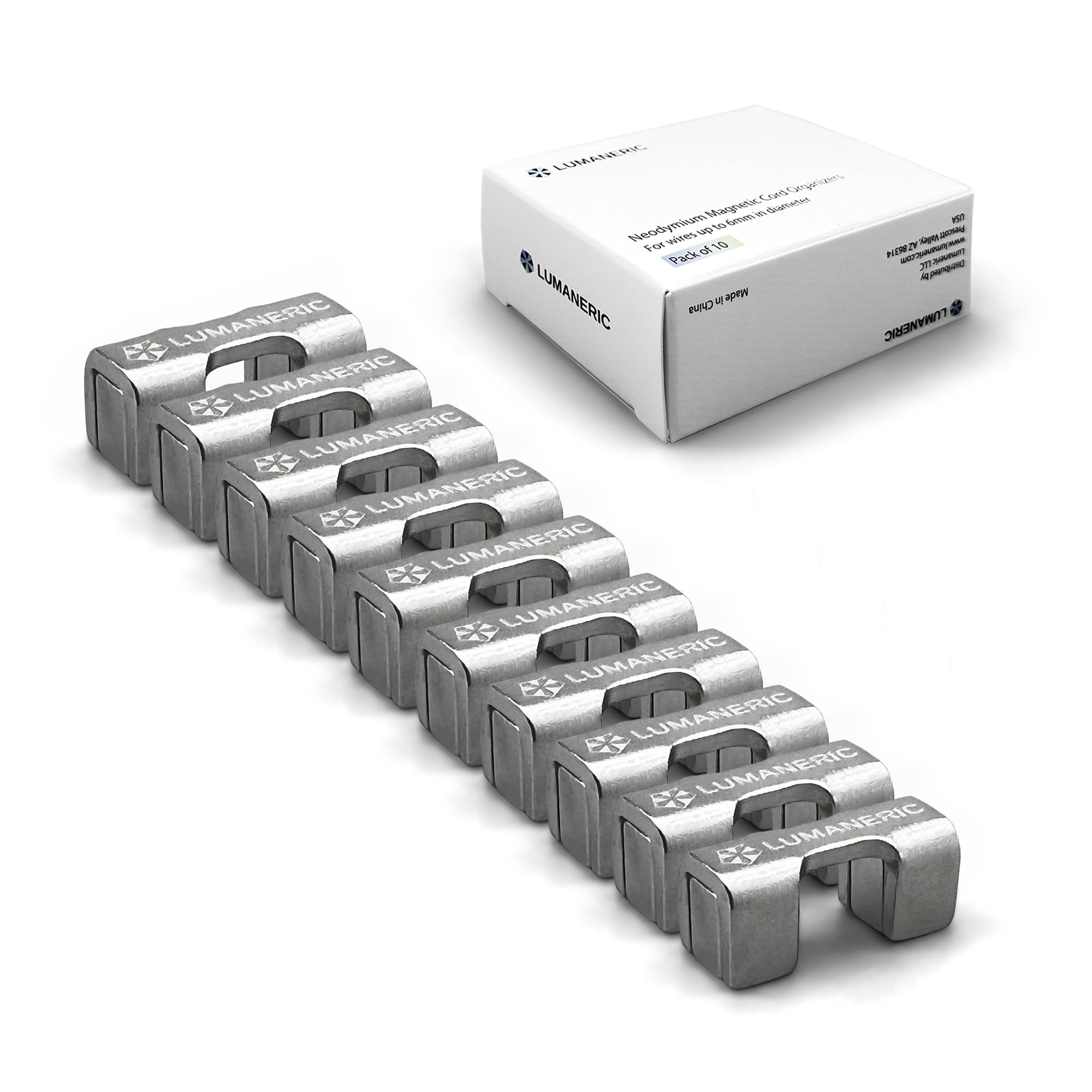 10-Pack Heavy Duty Neodymium Magnetic Cord Holders - Silver Reusable Cable Organizers for Desk, No Adhesives or Cable Ties - Perfect for Office, Home & Workshop Wire Management