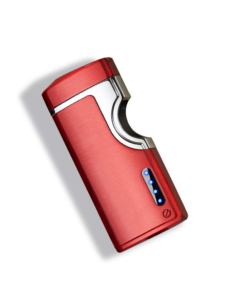 USB Rechargeable Windproof Plasma Arc Lighter with Power Display - Metal Infrared Induction Electric Lighter for Camping, Hiking, Emergency & Outdoor Activities (Red)