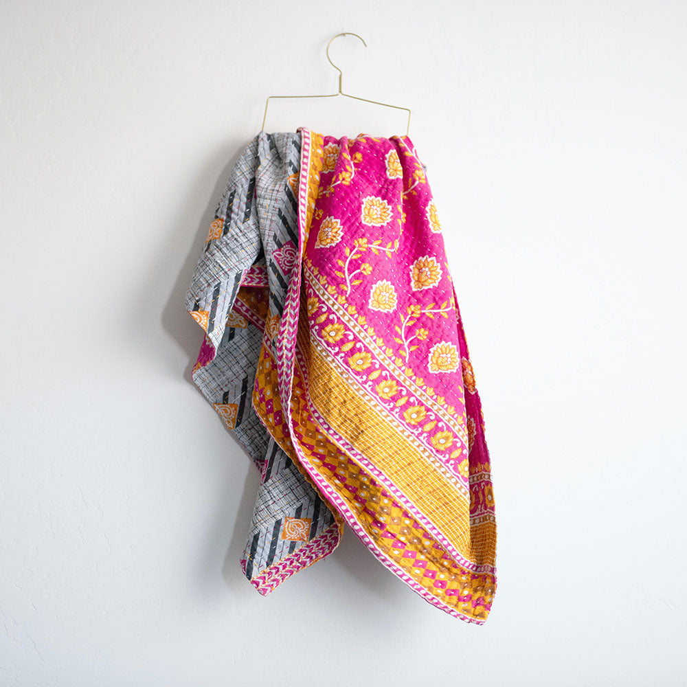 Soft Handmade Kantha Baby Blanket CB9088 - Organic Cotton Swaddle Blanket for Newborns, Infants & Toddlers - Perfect for Nursery, Stroller, Car Seat & Photo Shoots