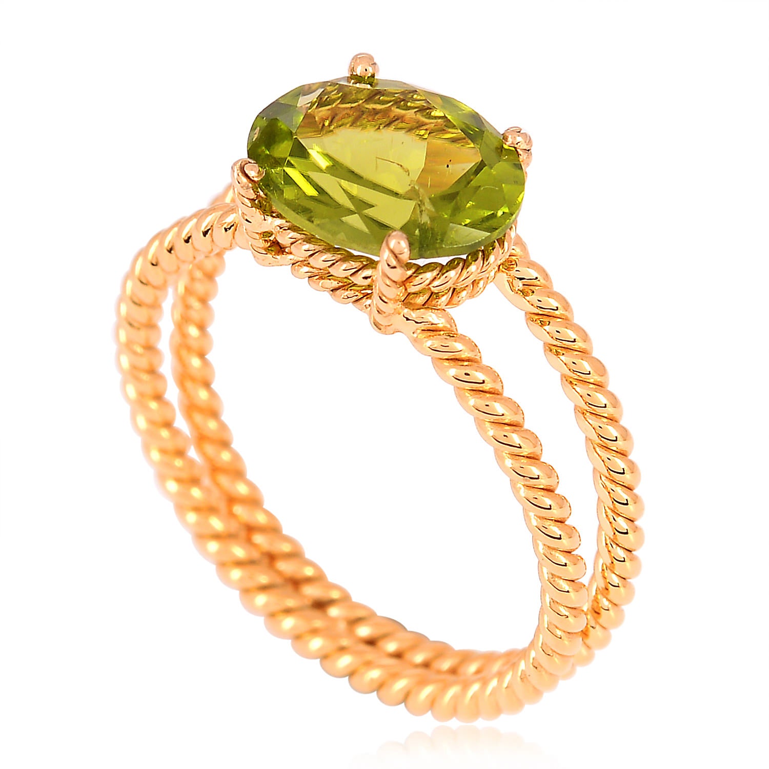 18K Yellow Gold Oval Cut Peridot August Birthstone Twisted Designer Ring for Women – Elegant Jewelry Gift for Birthday, Anniversary & Special Occasions