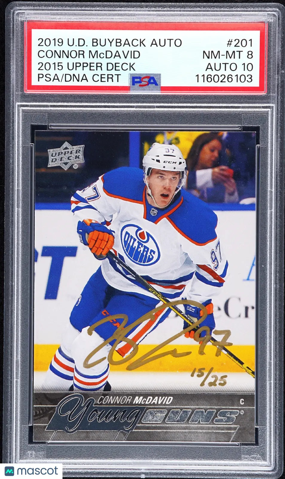 2019 Upper Deck Connor McDavid Young Guns RC Buyback Autograph Hockey Card PSA 8 Auto 10/25 - Rare Collectible for NHL Fans & Sports Memorabilia Enthusiasts